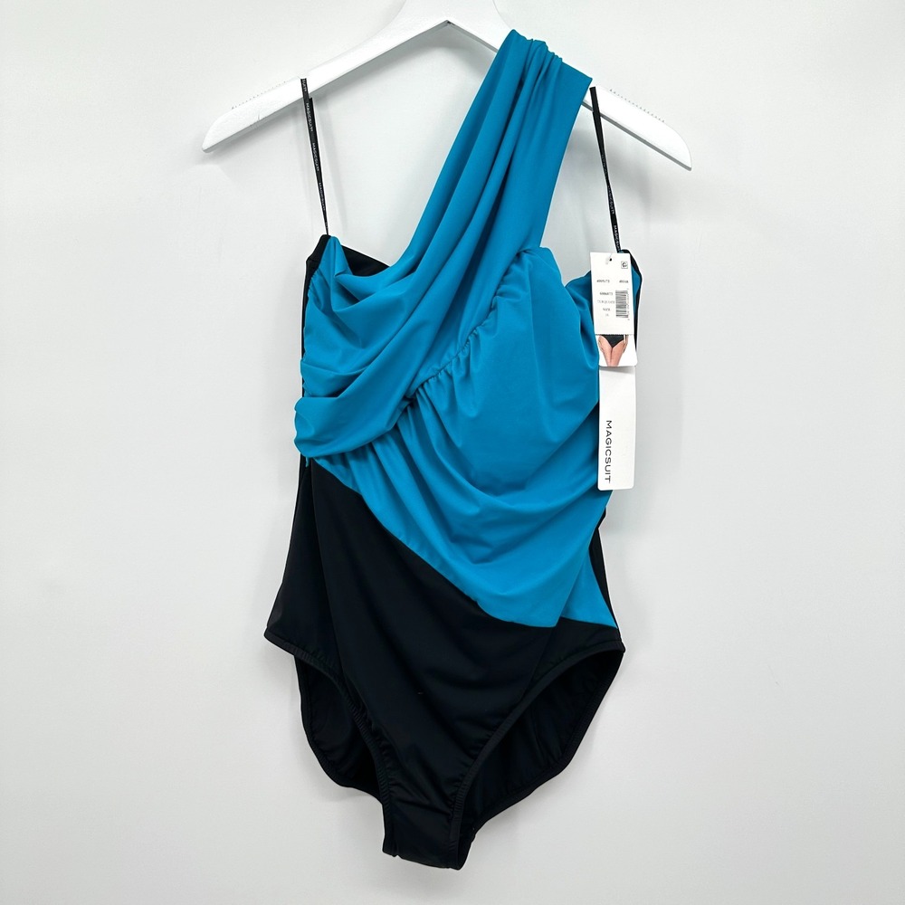 Magicsuit Swimsuit Size 16‎ One Piece Slimmer Cinched Underwire Blue Black New